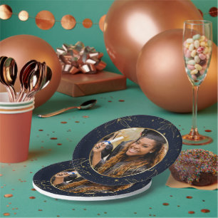 Elegant Navy Gold Congratulations Graduation Party Paper Plate