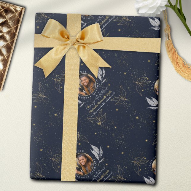 Elegant Navy Gold Congratulations Graduation Wrapping Paper (Creator Uploaded)