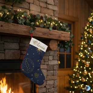 Elegant Navy Gold Constellation, Celestial Starry Small Christmas Stocking