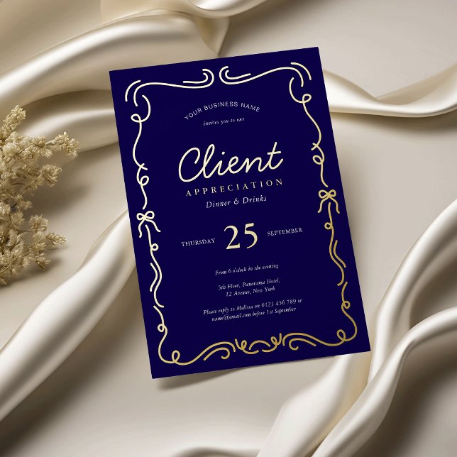 Elegant Navy & Gold Corporate Client Appreciation (Elegant appreciation event invitations in navy and gold foil (can also be silver or rose gold))
