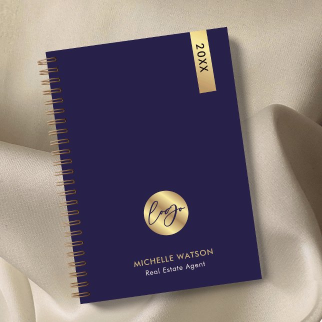 Elegant Navy & Gold Custom Business Logo 2026 Planner (Elegant navy and gold logo business planner with your custom text)