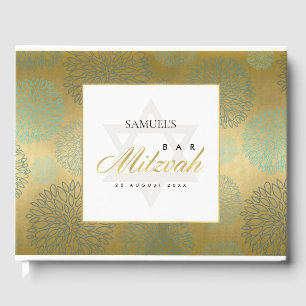 ELEGANT NAVY GOLD DAHLIA FLORAL BAR BAT MITZVAH GUEST BOOK