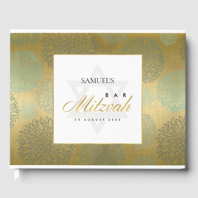 ELEGANT NAVY GOLD DAHLIA FLORAL BAR BAT MITZVAH GUEST BOOK (Front)