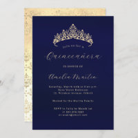 Elegant Navy Gold Damask Tiara Quinceanera 