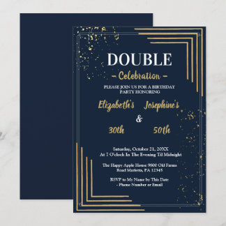Elegant Navy Gold Double Birthday Party Invitation