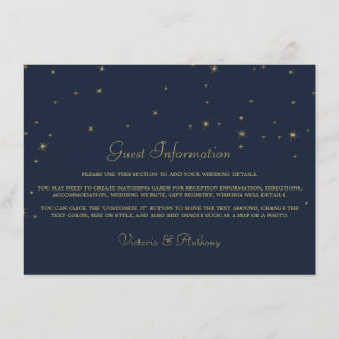 Elegant Navy & Gold Falling Stars Wedding Detail Enclosure Card