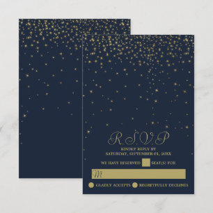 Elegant Navy & Gold Falling Stars Wedding RSVP Card