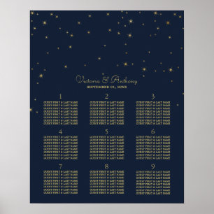 Elegant Navy & Gold Falling Stars Wedding Seating Poster