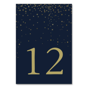 Elegant Navy & Gold Falling Stars Wedding Table Number