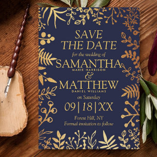 Elegant Navy & Gold Floral Wedding Save The Date