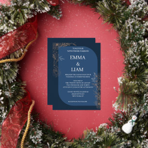 Elegant Navy Gold Foil Floral Wedding Invitation