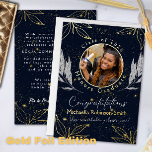 Elegant Navy Gold Foil Graduation Announcement