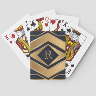 Elegant Navy Gold Geometric Monogram Sport Gift Playing Cards