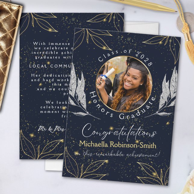 Elegant Navy Gold Graduation Announcement (Creator Uploaded)