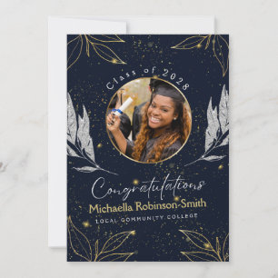 Elegant Navy Gold Graduation Announcement