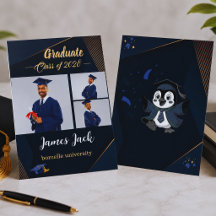 Elegant Navy Gold Graduation Announcement Card