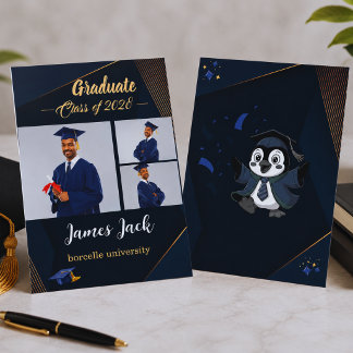 Elegant Navy Gold Graduation Announcement Card