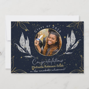 Elegant Navy Gold Graduation Announcement Postcard