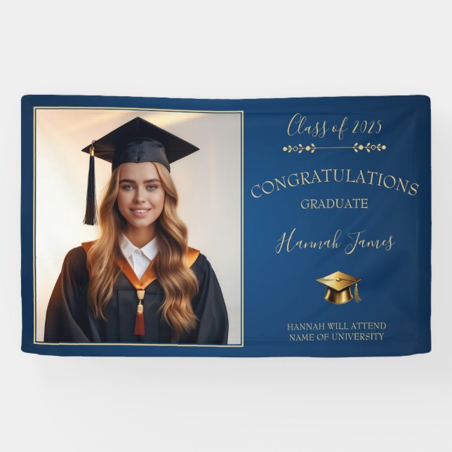Elegant Navy & Gold Graduation Banner (Horizontal)