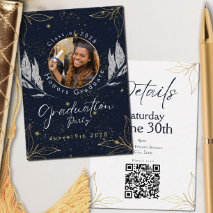 Elegant Navy Gold Graduation Party QR Code Enclosure Card