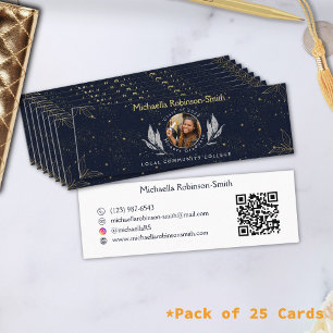 Elegant Navy Gold Graduation QR Code Calling Card