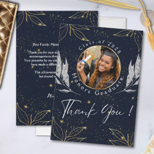Elegant Navy Gold Graduation Thank You Card
