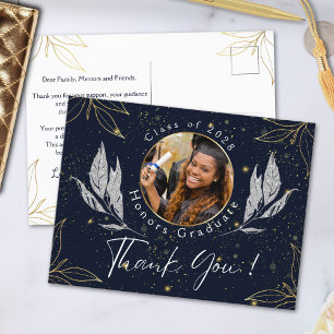 Elegant Navy Gold Graduation Thank You Postcard