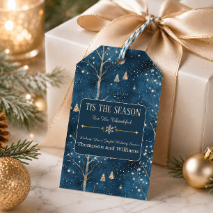 Elegant Navy Gold Holiday Client Gift Tags