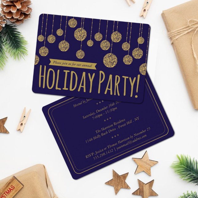 Elegant Navy & Gold Holiday Party Invitation (Creator Uploaded)