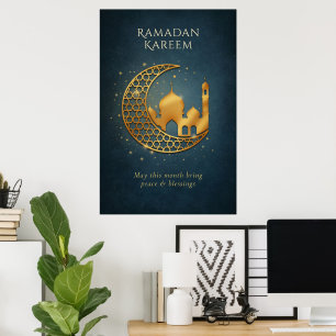 Elegant Navy Gold Islamic Crescent Mosque Ramadan Poster