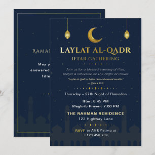 Elegant Navy & Gold Laylat al-Qadr Iftar Gathering Invitation