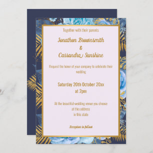 ELEGANT NAVY GOLD LILAC FLORAL WEDDING INVITATION