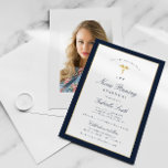 Elegant navy & gold LPN nurse pinning ceremony Invitation<br><div class="desc">An elegant nurse pinning invitation card with faux gold and navy borders. The text details and image can be personalised.</div>