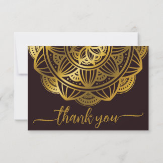 Elegant Navy Gold Mandala Red Thank you Card