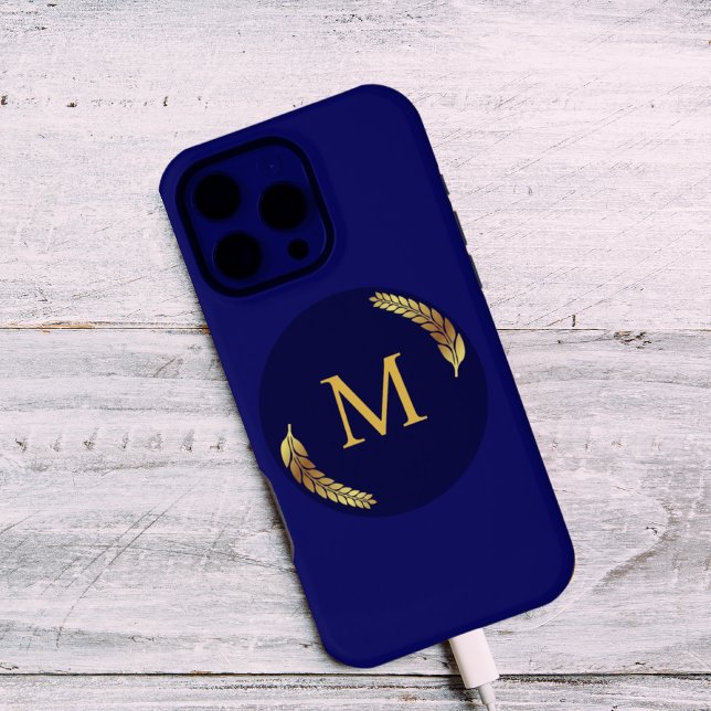 Elegant Navy + Gold Monogram Personalised  iPhone Case (Navy & Gold Monogram iPhone 16 Pro Max Phone Case)