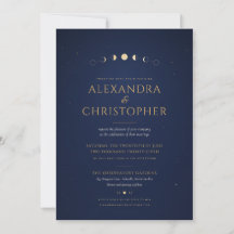 Elegant Navy Gold Moon Phase Wedding Invitation