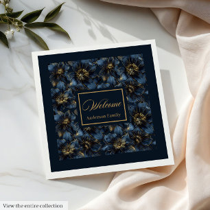 Elegant Navy Gold Napkins Custom Name Gift Idea