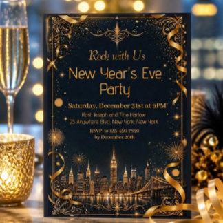 Elegant Navy Gold New Year’s Eve Party Invitation