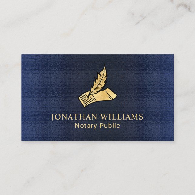 Elegant Navy & Gold Notary Public Business Card (Front)