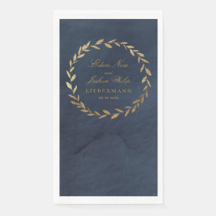 Elegant Navy & Gold Olive Branch Wreath Wedding Napkin