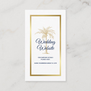 Elegant Navy Gold Palm Tree Wedding Website Enclosure Card