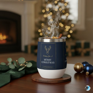 Elegant Navy Gold Reindeer Merry Christmas 