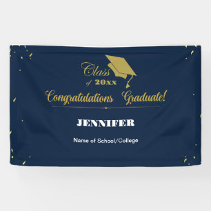Elegant Navy Gold Script Congrats Graduation 2025 Banner