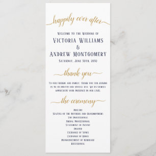 Elegant Navy Gold Script Minimal Wedding Ceremony Programme