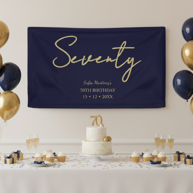 Elegant Navy & Gold Seventy Birthday Party Banner (Creator Uploaded)