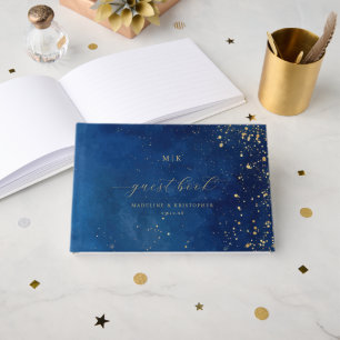 Elegant Navy Gold Speckles Guest Book
