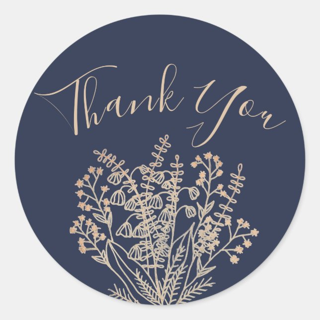 Elegant Navy & Gold Thank You Sticker (Front)