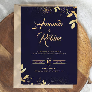 Elegant Navy & Gold Wedding Invitation