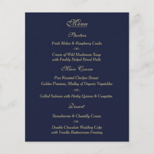 Elegant Navy Gold Wedding Menu Card