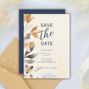 Elegant Navy Gold Winter Floral Wedding Save The Date